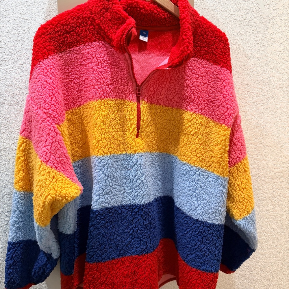 Old Navy Multicolor Striped Sherpa Half-Zip Pullover